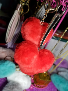 Faux Fur Puffy Heart Keychain