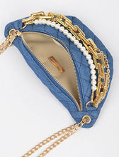 Load image into Gallery viewer, Quilted Layered Chain Denim Clutch